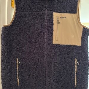 Orvis Men’s Navy and Tan Zip Fleece Vest
